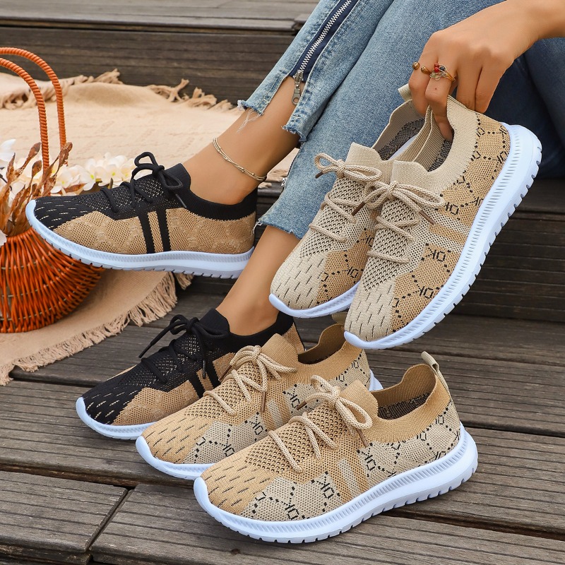 Knit Fabric Lace Up Sneakers - 2026 Nieuwe Veterschoenen Ronde Dames Sneakers